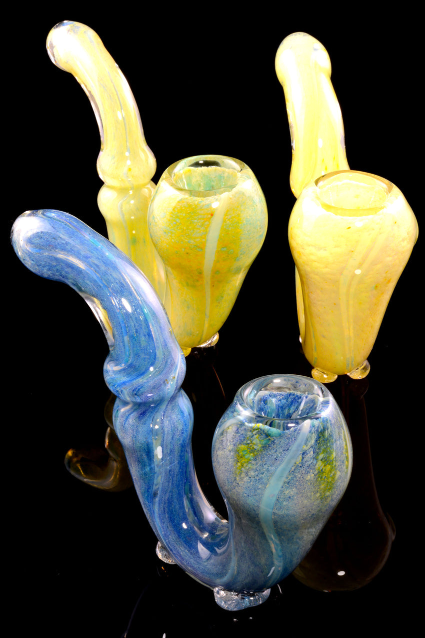Color Changing Silver Fumed Frit Sherlock Glass Pipe - P2509