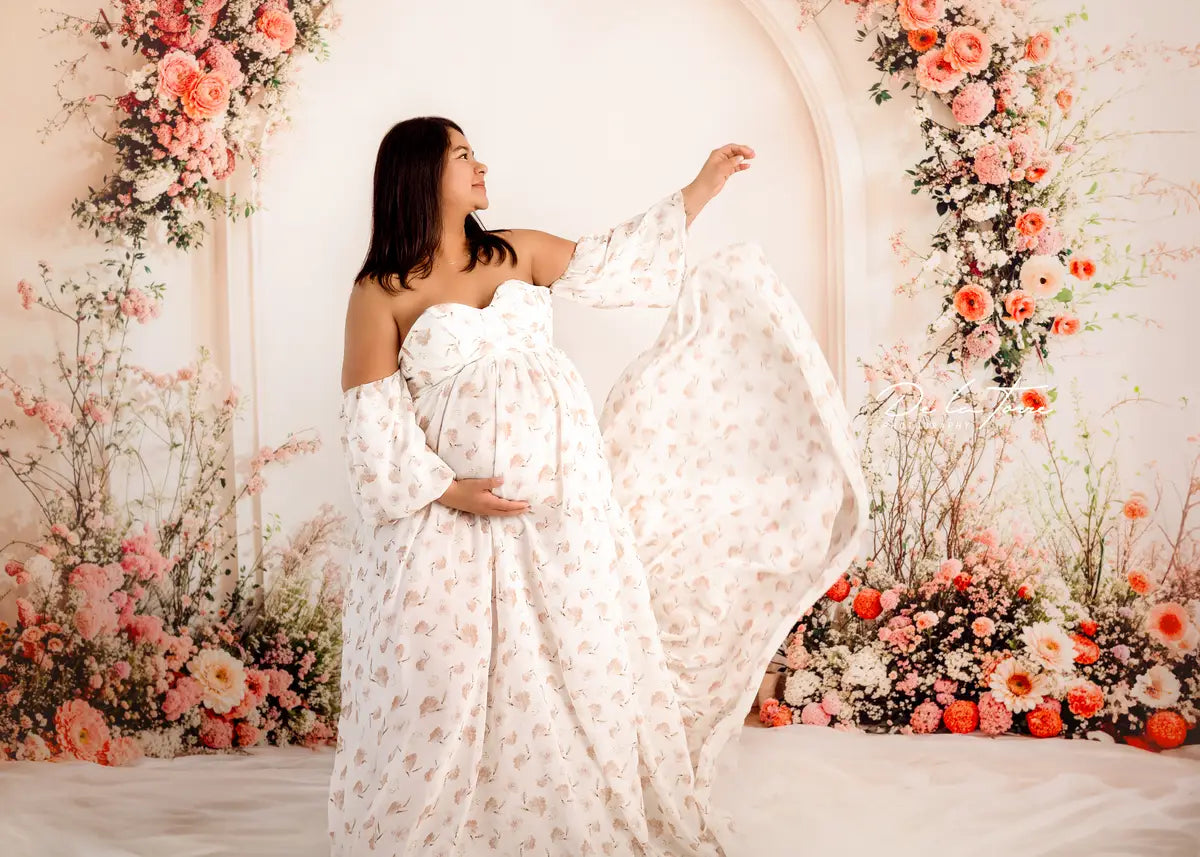 Hot Price Kate Chiffon Flower Printed White Maternity Photoshoot Dress Great Super