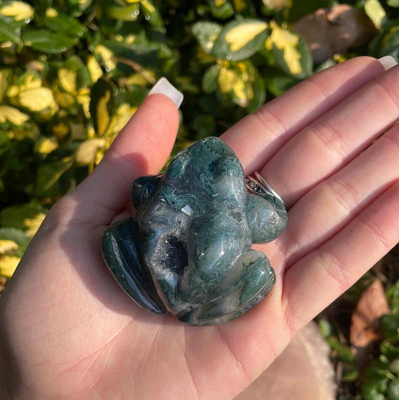 Moss Agate Crystal Frog