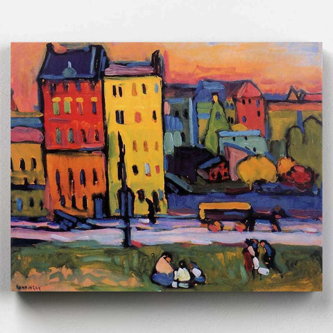 Casas en Múnich, pintura del expresionista ruso Kandinsky