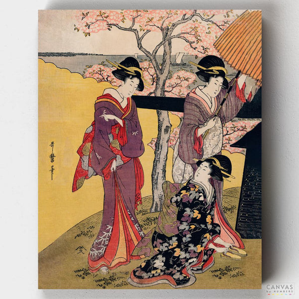 Estampa de ukiyo-e con dos mujeres japonesas de clase alta