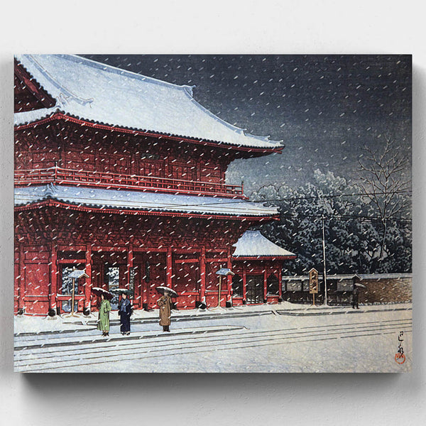 Ukiyo e Nieve sobre el templo Zojoji