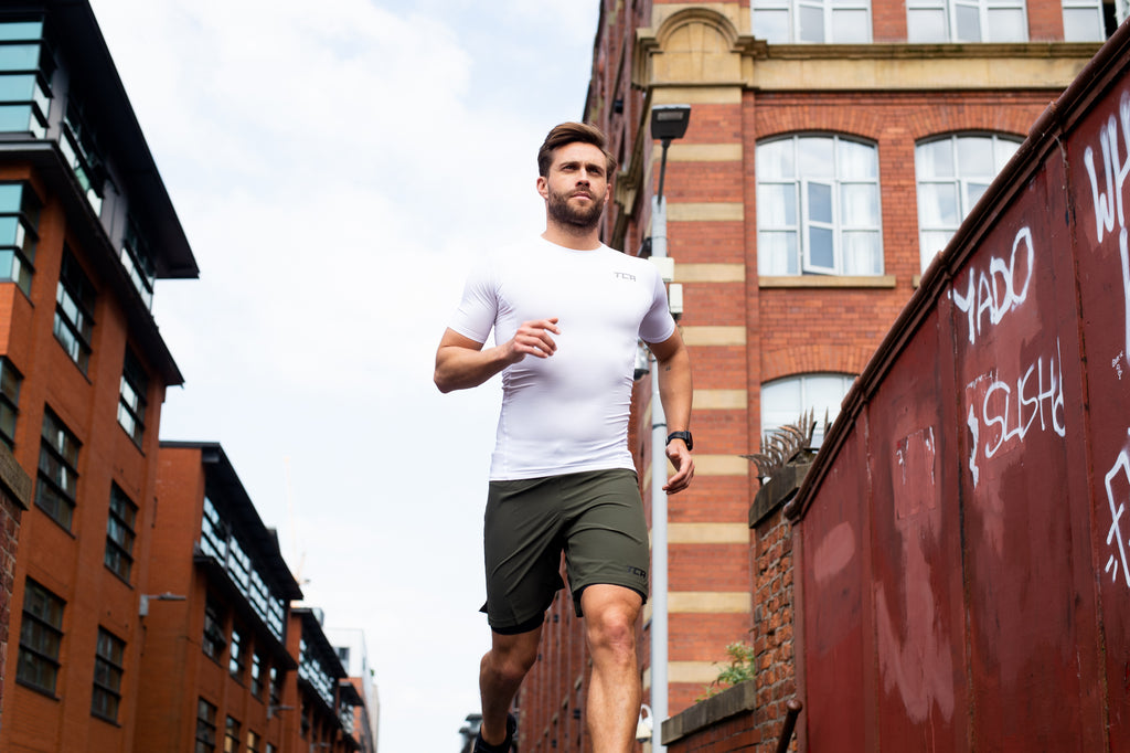 Man running in shorts