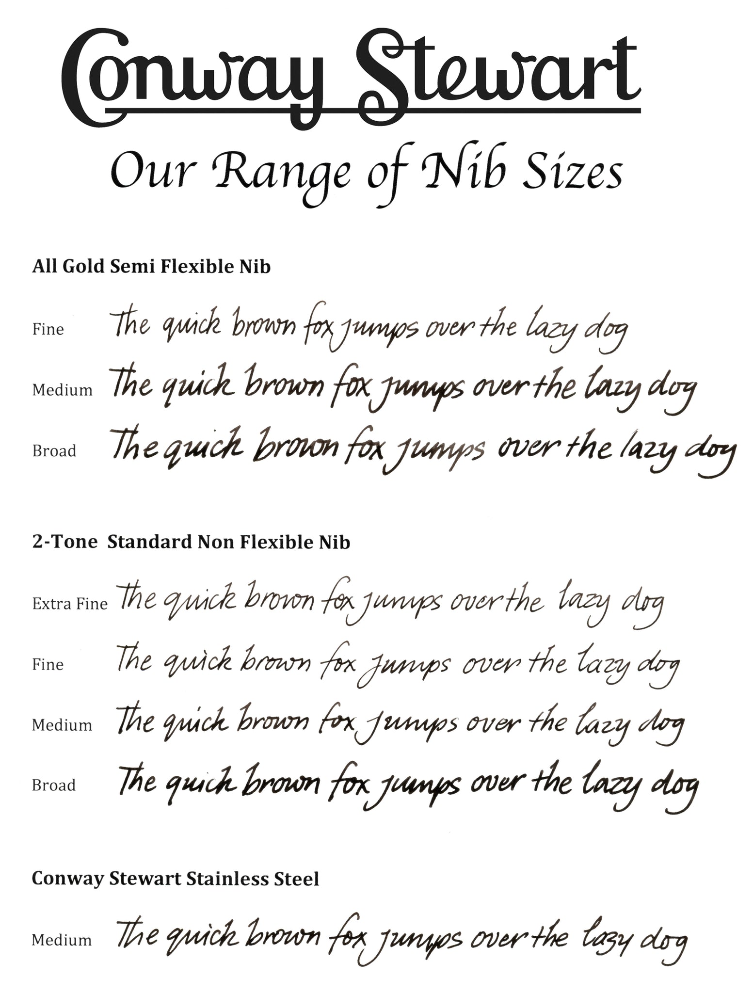 Conway Stewart - our range of nib sizes