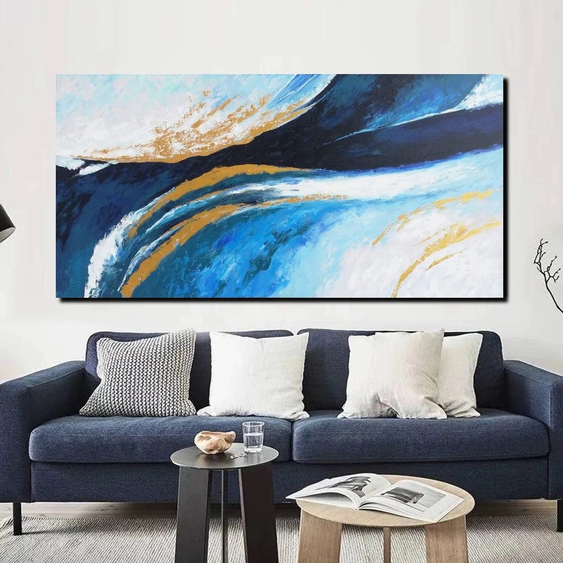 Living Room Wall Art Paintings, Blue Acrylic Abstract Painting Behind Couch, Large Painting on Canvas, Buy Paintings Online, Acrylic Painting for Sale
