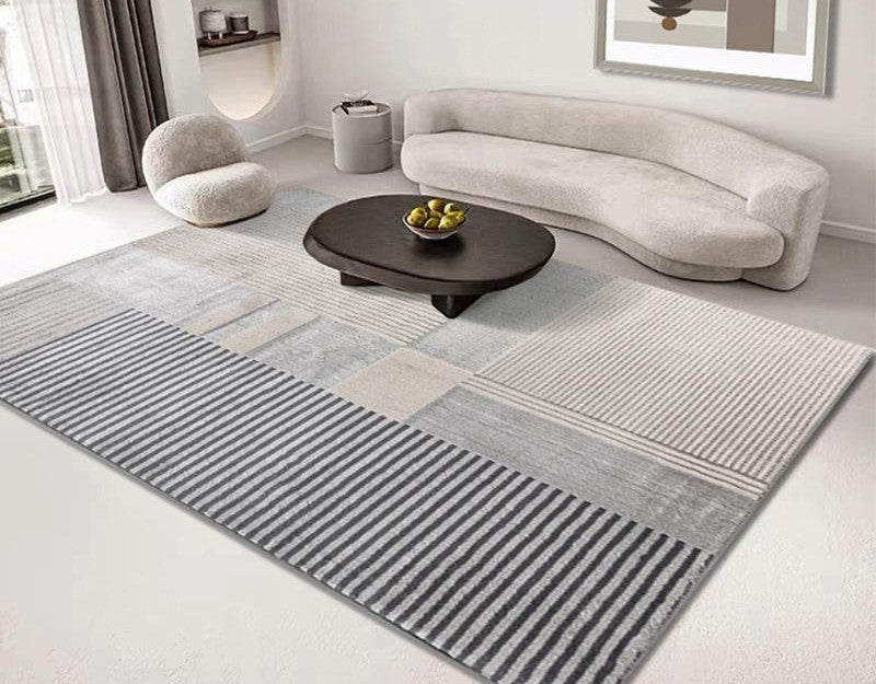 Modern Grey Floor Rugs, Bedroom Geometric Area Rugs, Living Room Rugs, Large Floor Rugs for Dining Room, Contemporary Floor Rugs for Office