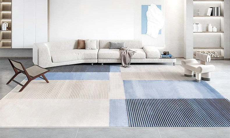 Modern Rugs in Dining Room, Large Contemporary Carpet for Study Room, Large Modern Area Rugs in Living Room, Blue Geometric Modern Rugs