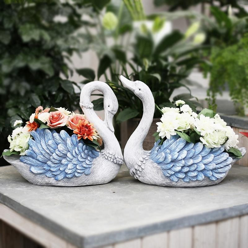 Large Blue Swan Flower Pot, Animal Statue for Garden Ornament, Swan Lovers Statues, Villa Courtyard Decor, Outdoor Decoration Ideas, Garden Ideas