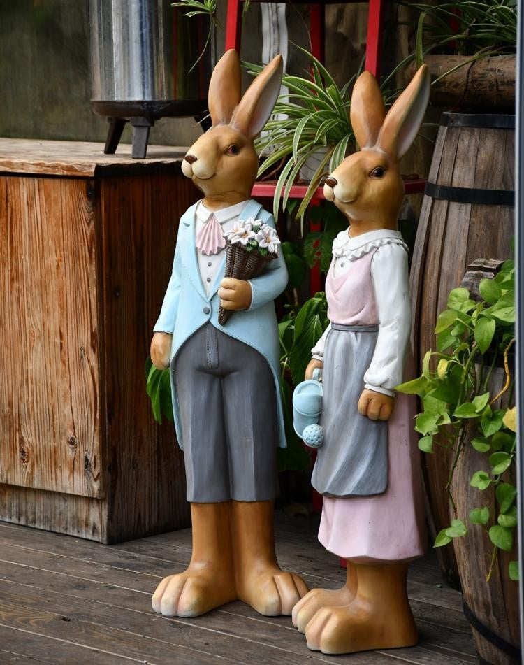 Extra Large Rabbit Couple Statue, Rabbit Statues, Animal Statue for Garden Ornament, Villa Courtyard Decor, Outdoor Decoration, Garden Ideas