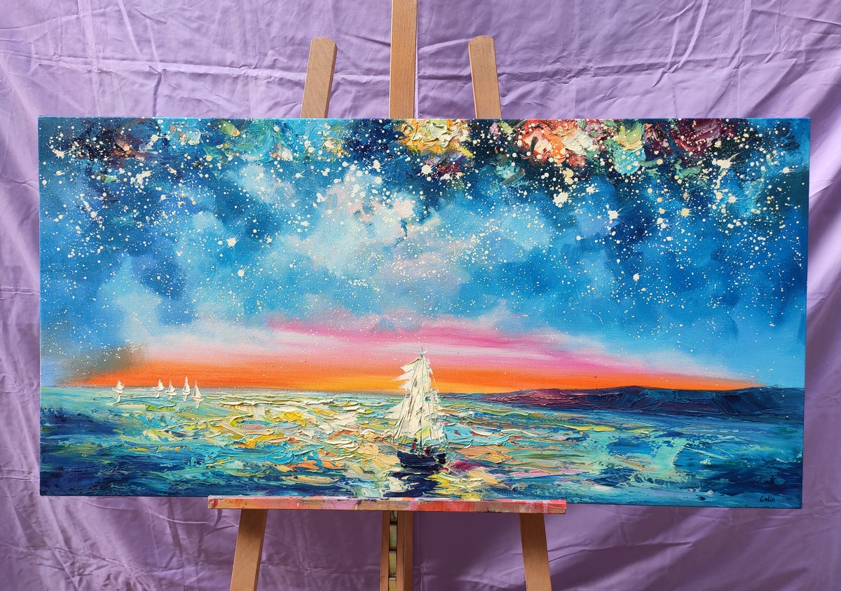 Original Abstract Art Paintings, Impasto Artwork, Starry Night Sky Painting, Canvas Painting for Bedroom, Extra Large Painting