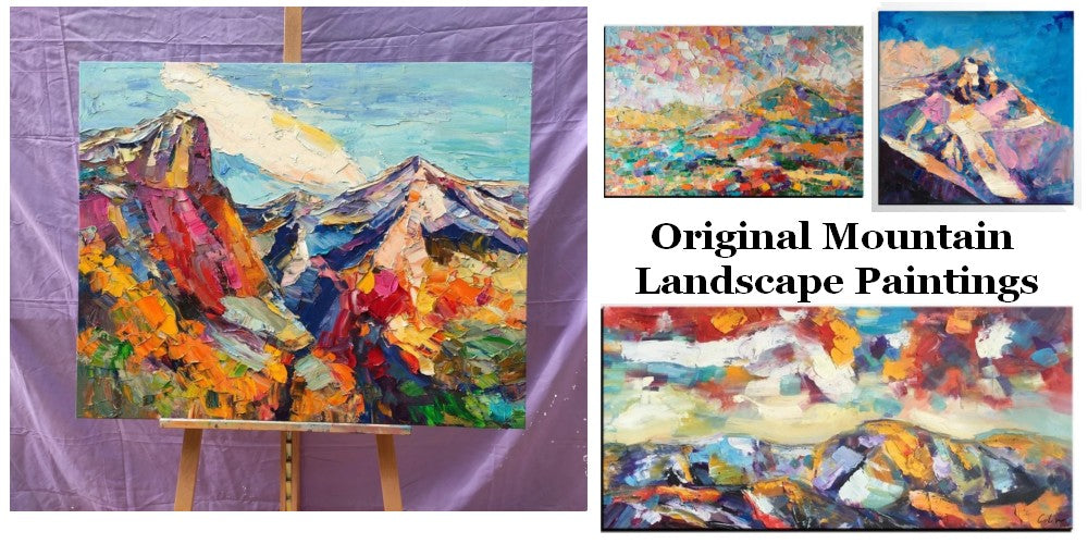 Original Mountain Landscape Paintings, Abstract Mountain Paintings, Hand Painted Canvas Art, Heavy Texture Artwork