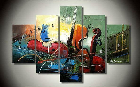 Multi Panel Group Painting, Music Violin Painting, Modern Paintings for Bedroom, Hand Painted Canvas Paintings