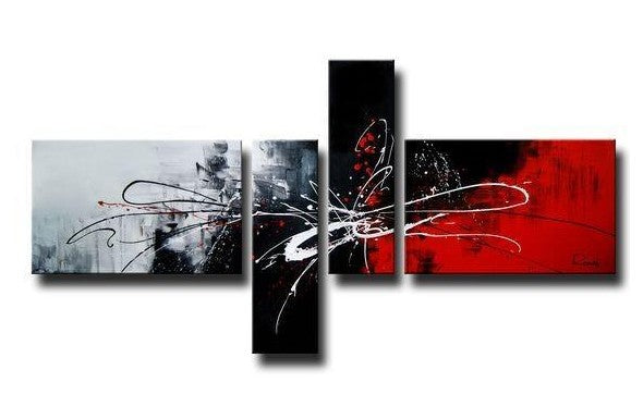 4 Piece Acrylic Painting, Simple Modern Art, Abstract Painting on Sale, Acrylic Painting for Dining Room, Black and Red Canvas Painting, Buy Art Online