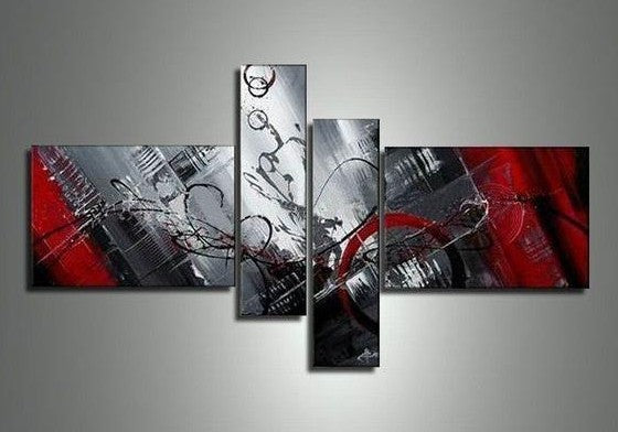 4 Piece Abstract Painting, Modern Abstract Painting, Canvas Painting for Sale, Black and Red Painting, Contemporary Art for Living Room