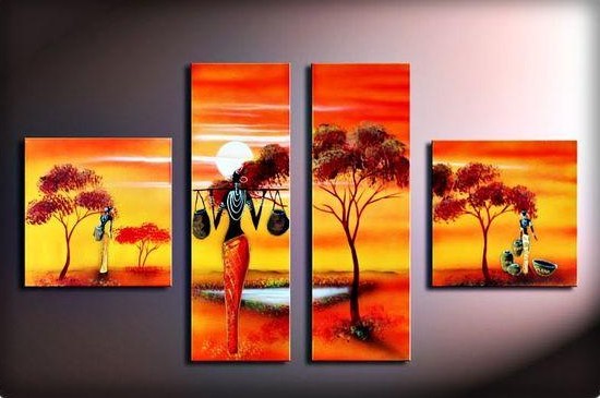 4 Piece Canvas Painting, African Canvas Painting, Oil Painting for Sale, African Woman Painting, Living Room Canvas Painting