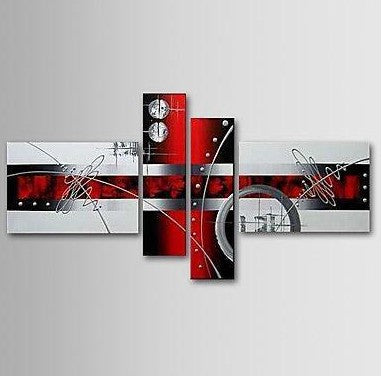 Black and Red Abstract Painting, Simple Modern Wall Art, Acrylic Abstract Painting, 4 Piece Wall Art Paintings, Multiple Canvas Paintings