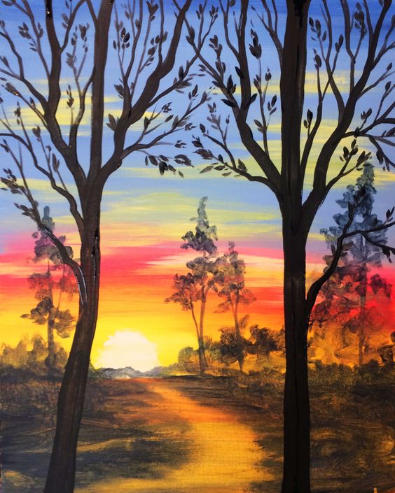 40 Easy Landscape Painting Ideas, Easy Painting Ideas for Kids, Easy Acrylic Painting on Canvas, Simple Painting Ideas for Beginners, Easy Forest Tree Wall Art Paintings