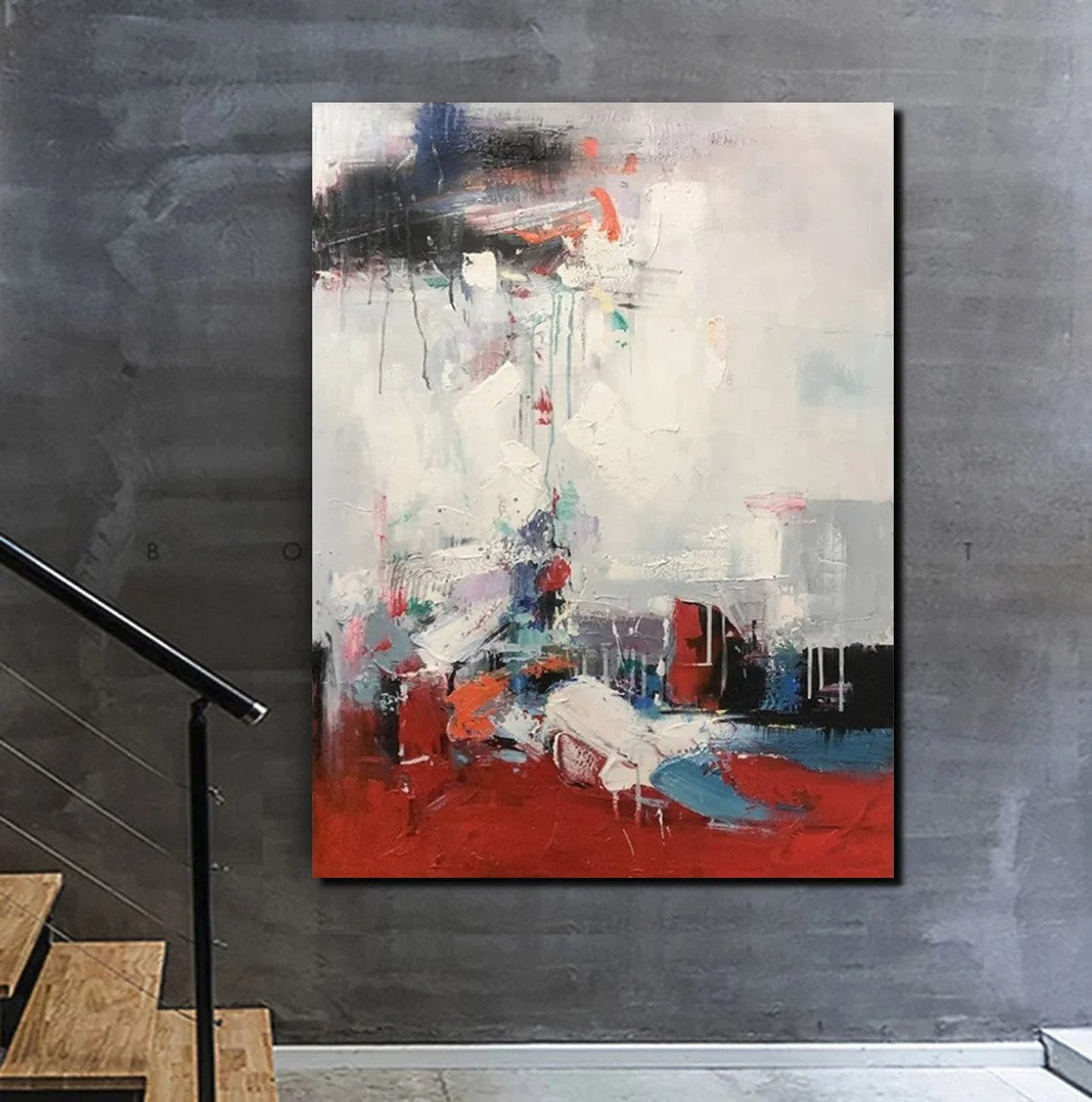 Simple Wall Art Ideas, Red Modern Abstract Painting, Dining Room Abstract Paintings, Buy Art Online, Large Acrylic Canvas Paintings