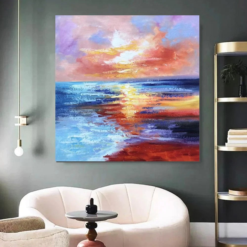Sunset Painting, Acrylic Paintings for Living Room, Abstract Acrylic Painting, Abstract Landscape Paintings, Simple Painting Ideas for Bedroom, Large Abstract Canvas Paintings