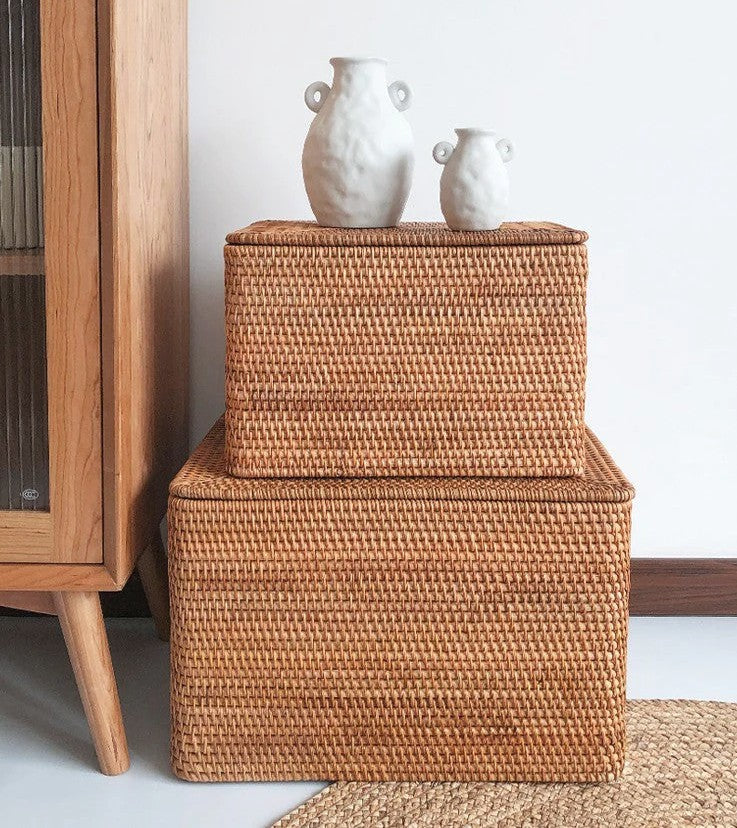Extra Large Storage Baskets for Clothes, Woven Rectangular Storage Baskets, Storage Basket with Lid, Storage Basket for Living Room