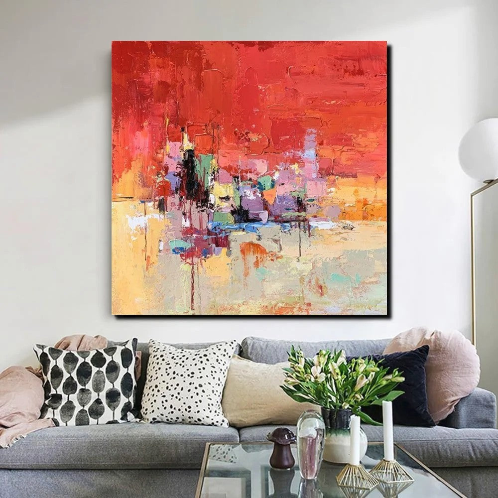 Simple Canvas Paintings, Dining Room Modern Paintings, Red Abstract Contemporary Art, Acrylic Painting on Canvas, Heavy Texture Paintings