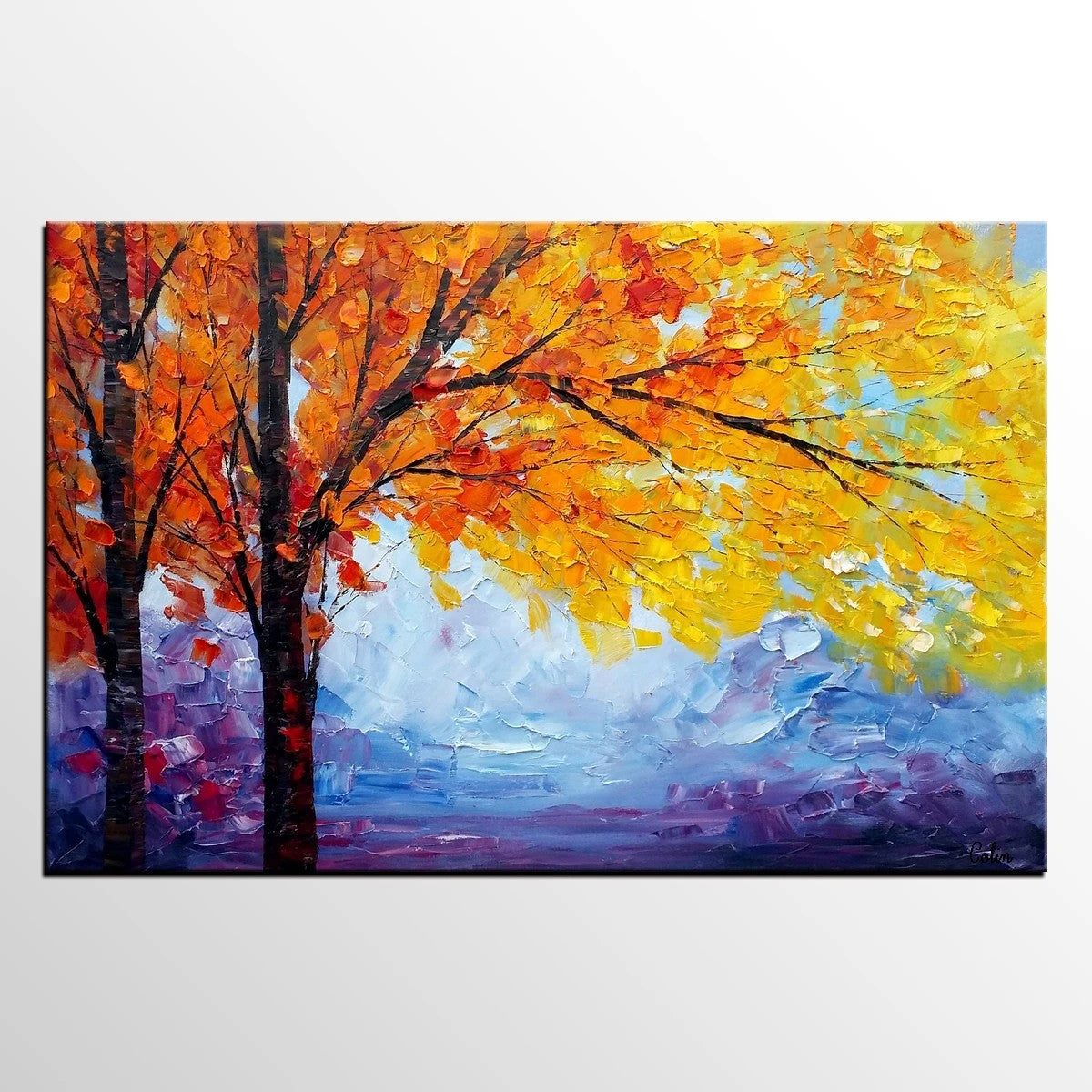Autumn Tree Painting, Landscape Painting on Canvas, Abstract Landscape Painting, Living Room Canvas Painting, Palette Knife Paintings