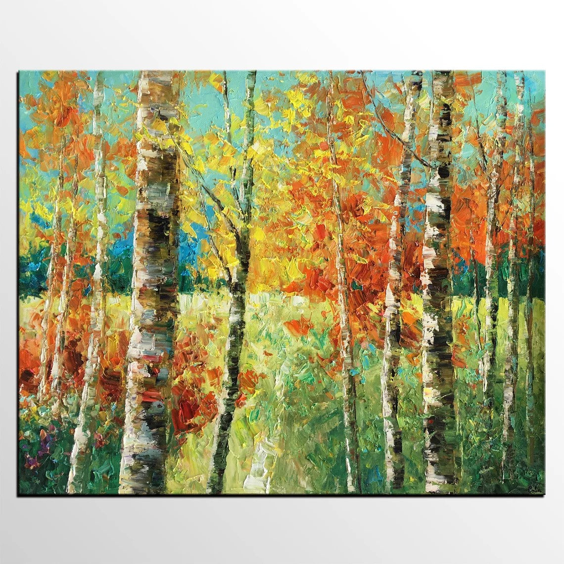Landscape Canvas Paintings for Living Room, Autumn Tree Painting, Heavy Texture Paintings