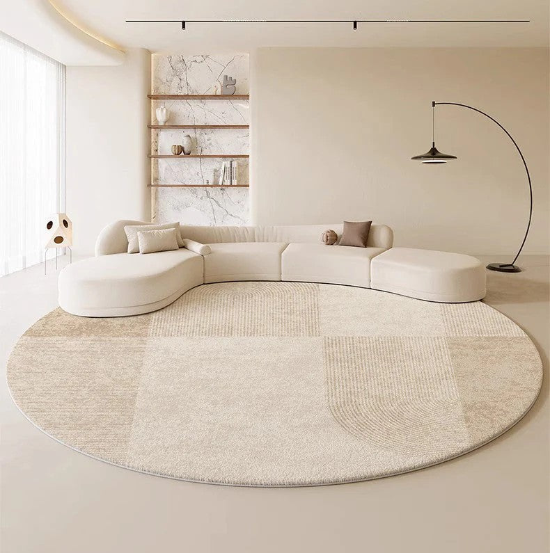 Abstract Contemporary Rugs for Bedroom, Modern Cream Color Rugs for Living Room, Modern Round Rugs under Coffee Table