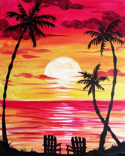 40 Easy Painting Ideas for Kids, Easy Acrylic Painting on Canvas, Easy Landscape Painting Ideas,  Simple Painting Ideas for Beginners, Easy Sunset Palm Tree Wall Art Paintings