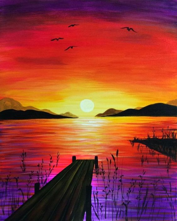 40 Easy Painting Ideas for Kids, Easy Acrylic Painting on Canvas, Easy Landscape Painting Ideas,  Simple Painting Ideas for Beginners, Easy Sunset Wall Art Paintings