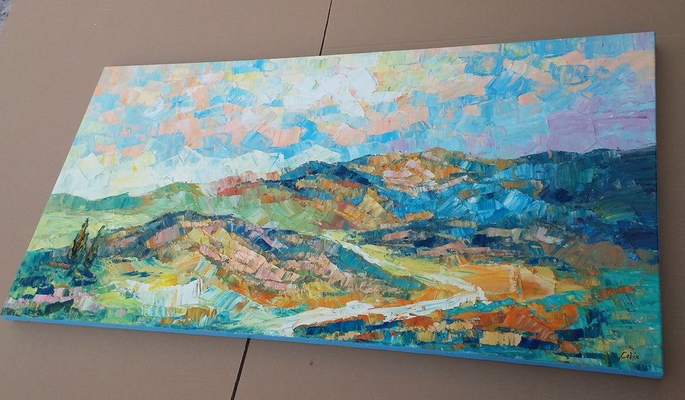 abstract mountain landscape painting, palette knife art
