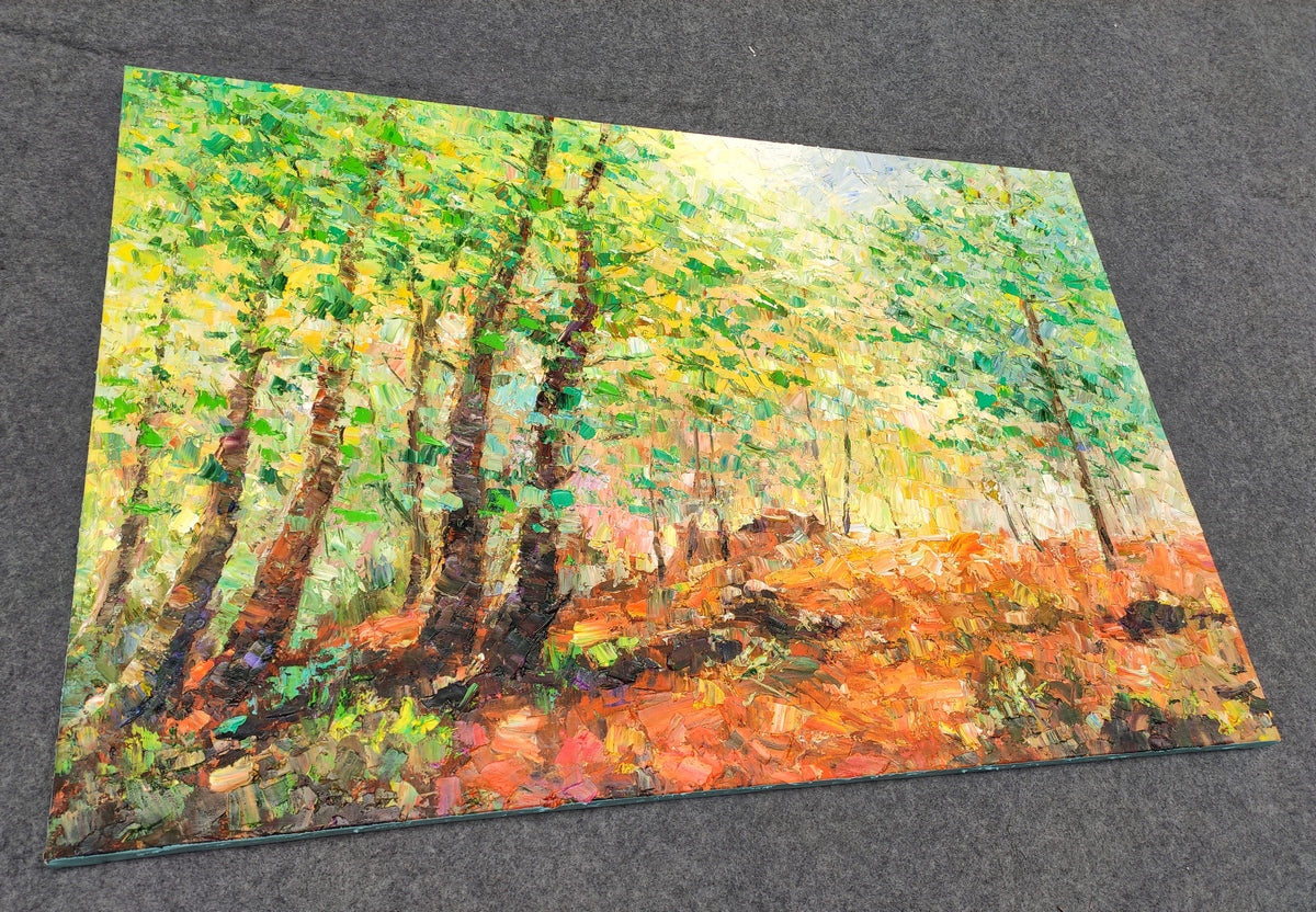 Hand Painted Canvas Art, Autumn Forest Tree Painting, Original Oil Paintings, Heavy Texture Art