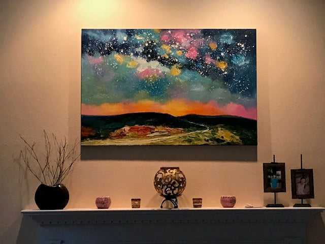 Landscape Paintings on Canvas, Starry Night Painting, Paintings for Dining Room, Hand Painting Wall Paintings, Night Sky Painting