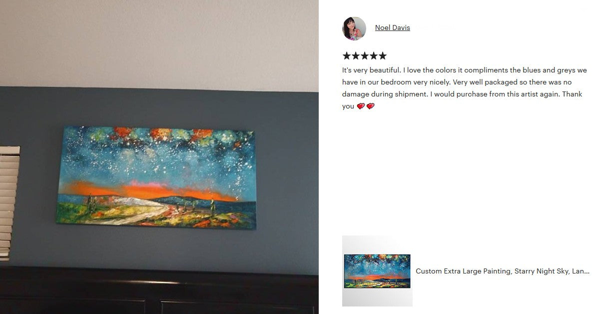 Starry Night Sky Painting, Original Oil Painting, Landscape Painting, Heavy Texture Art