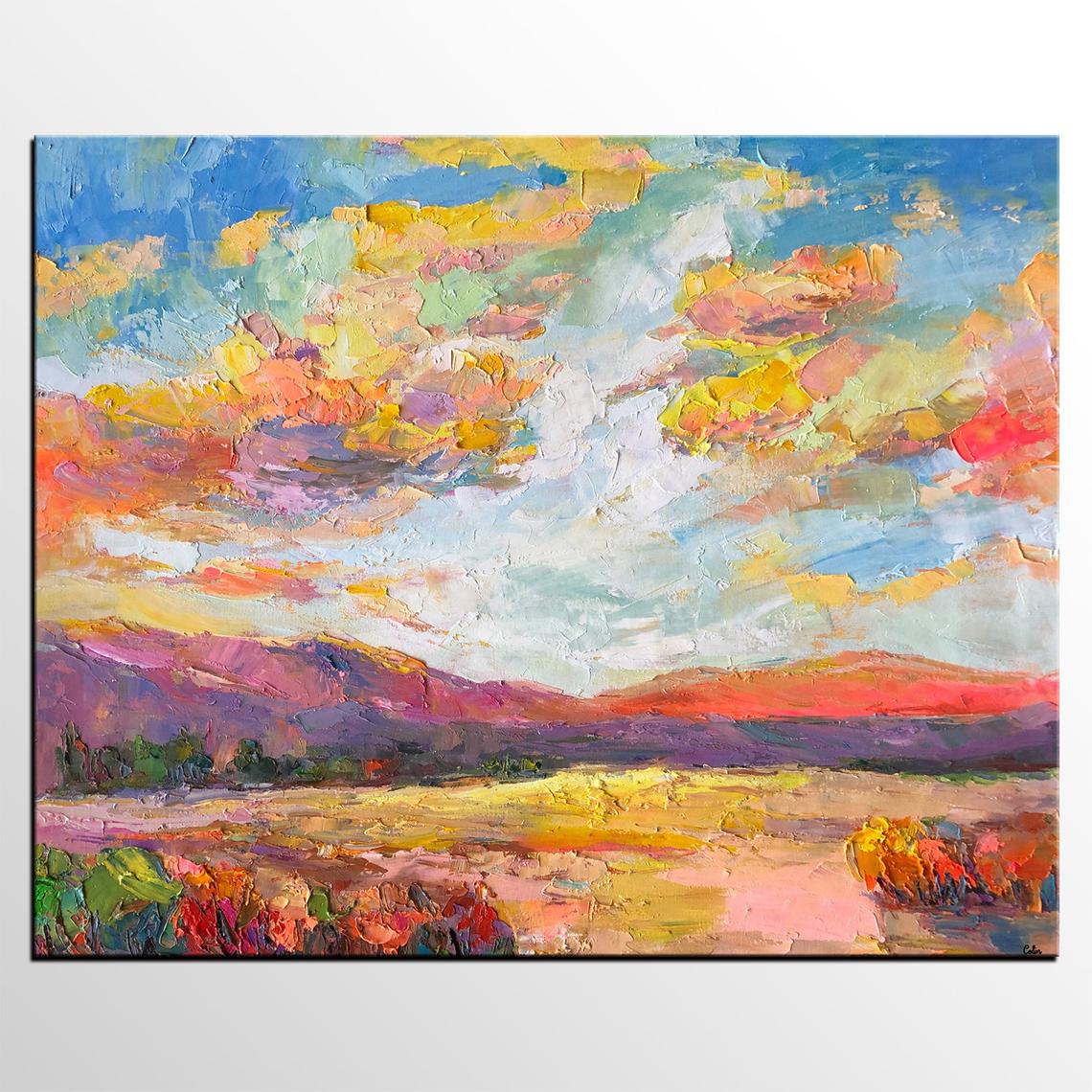 Mountain Landscape Painting, Sky Painting, Living Room Canvas Art, Oil Painting on Canvas, Buy Art Online
