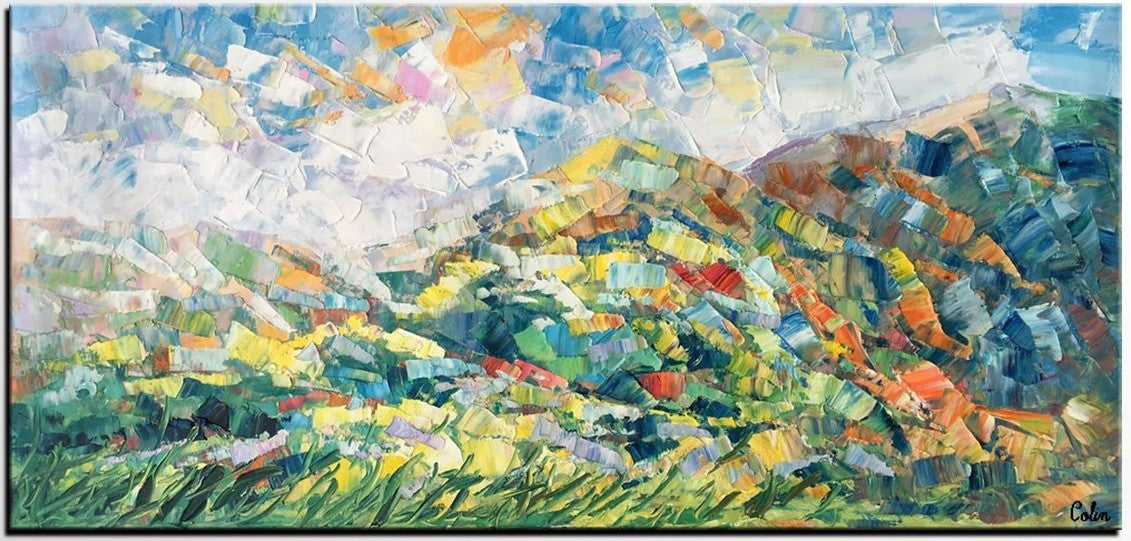 Spring Mountain Landscape Painting, Canvas Artwork, Original Artwork, Custom Extra Large Art