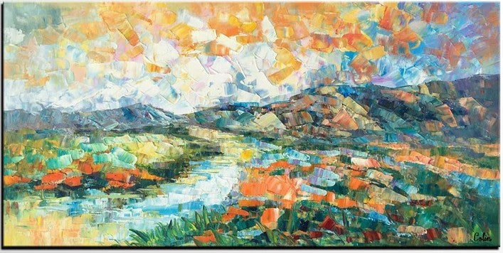 Mountain River Landscape Painting, Abstract Landscape Painting, Original Oil Paintings, Hand Painted Canvas Art