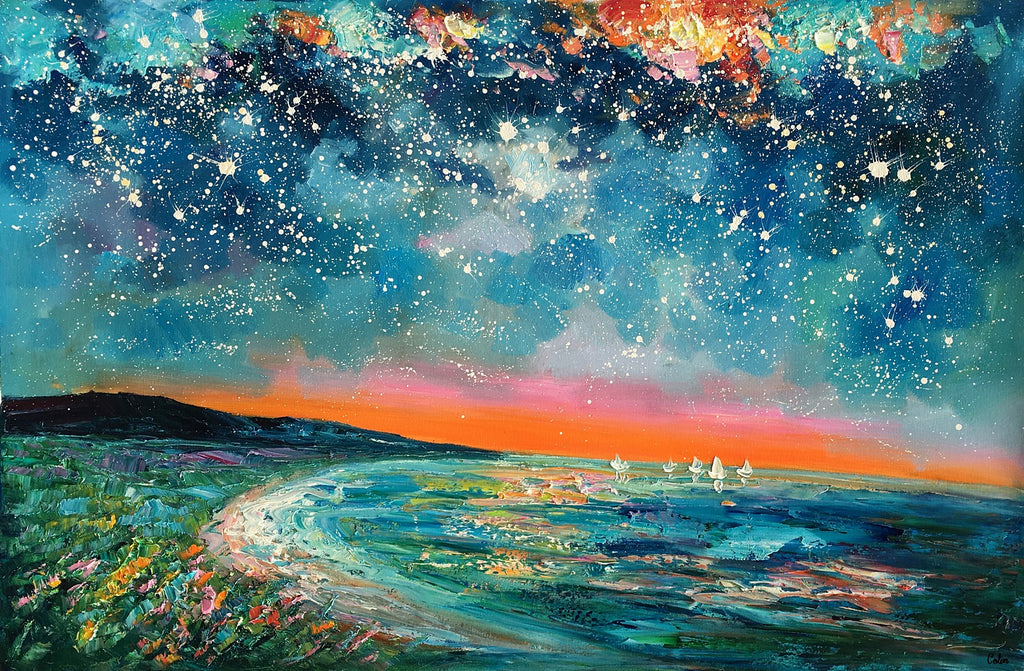 Canvas Wall Art Starry Night Sky Painting Landscape Art Original Pa