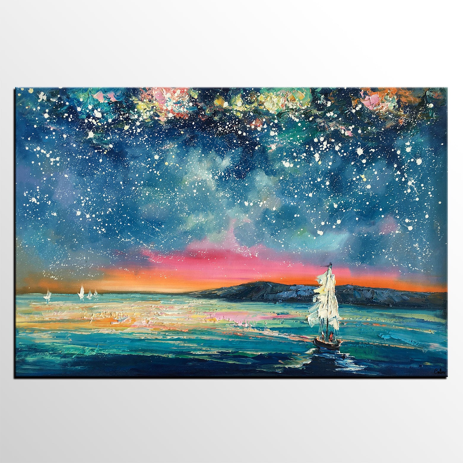 Abstract Art Sail Boat Under Starry Night Sky Painting Canvas Wall A Artworkcanvas