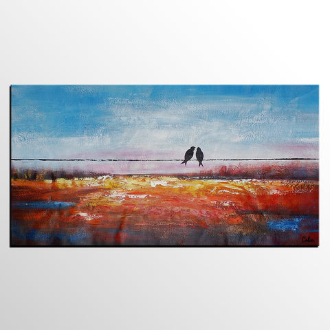 Modern Acrylic Painting, Abstract Landscape Painting, Love Birds Painting,  Bedroom Canvas Painting, Acrylic Landscape Painting, C