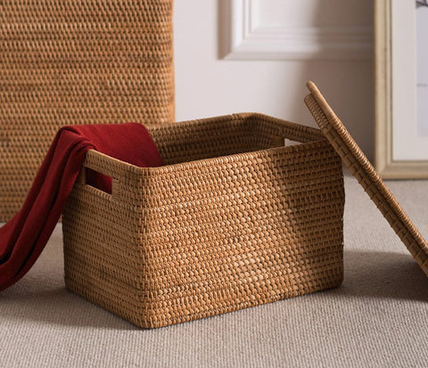 Woven Basket with Handle, Vietnam Traditional Handmade Rattan Wicker  Storage Basket – Silvia Home Craft