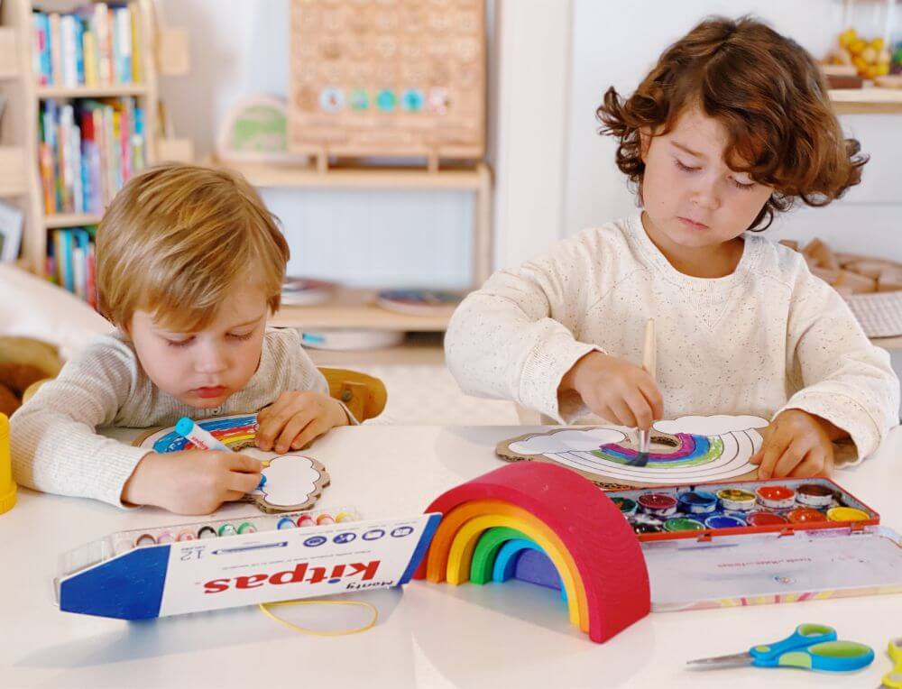 Step 2 - Get Creative and let little artists colour in the rainbow Craft-Grimms-Beaded-Cloud-Mobile-Oskars-Wooden-Ark-Australia-2.jpg__PID:d492398f-84c2-4105-92f2-71c7d77ae351