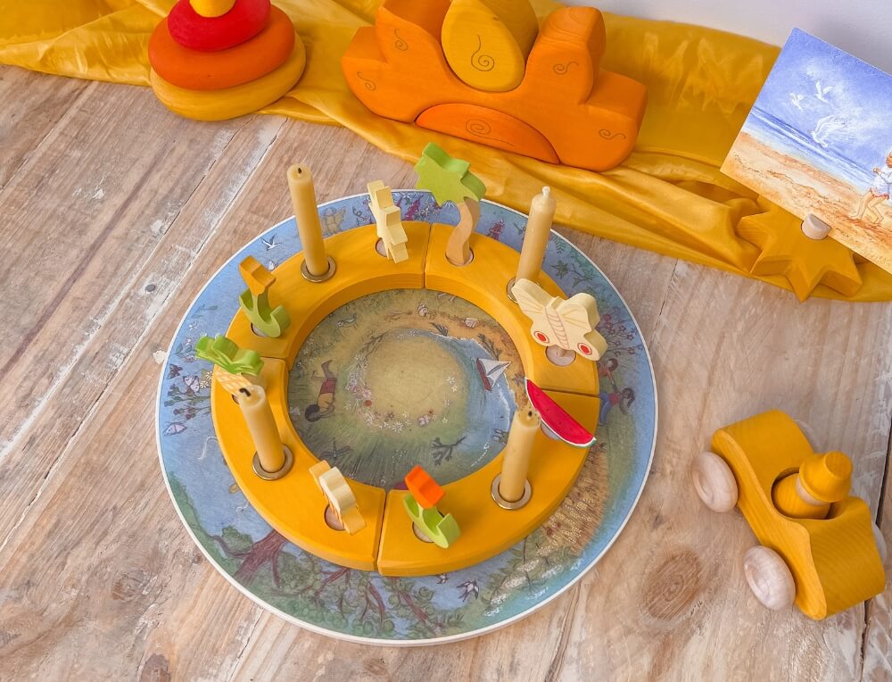 Summer Seasonal Decorative Display featuring the Grimm's Yellow Birthday Ring