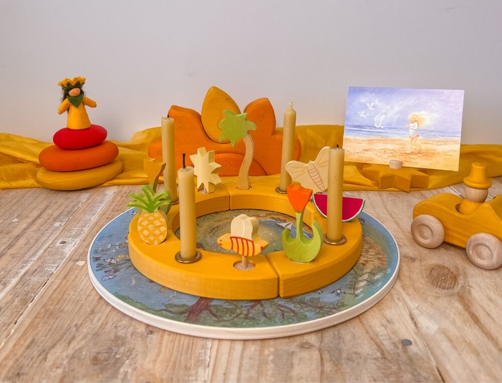 Summer Seasonal Decorative Display featuring the Grimm's Yellow Birthday Ring