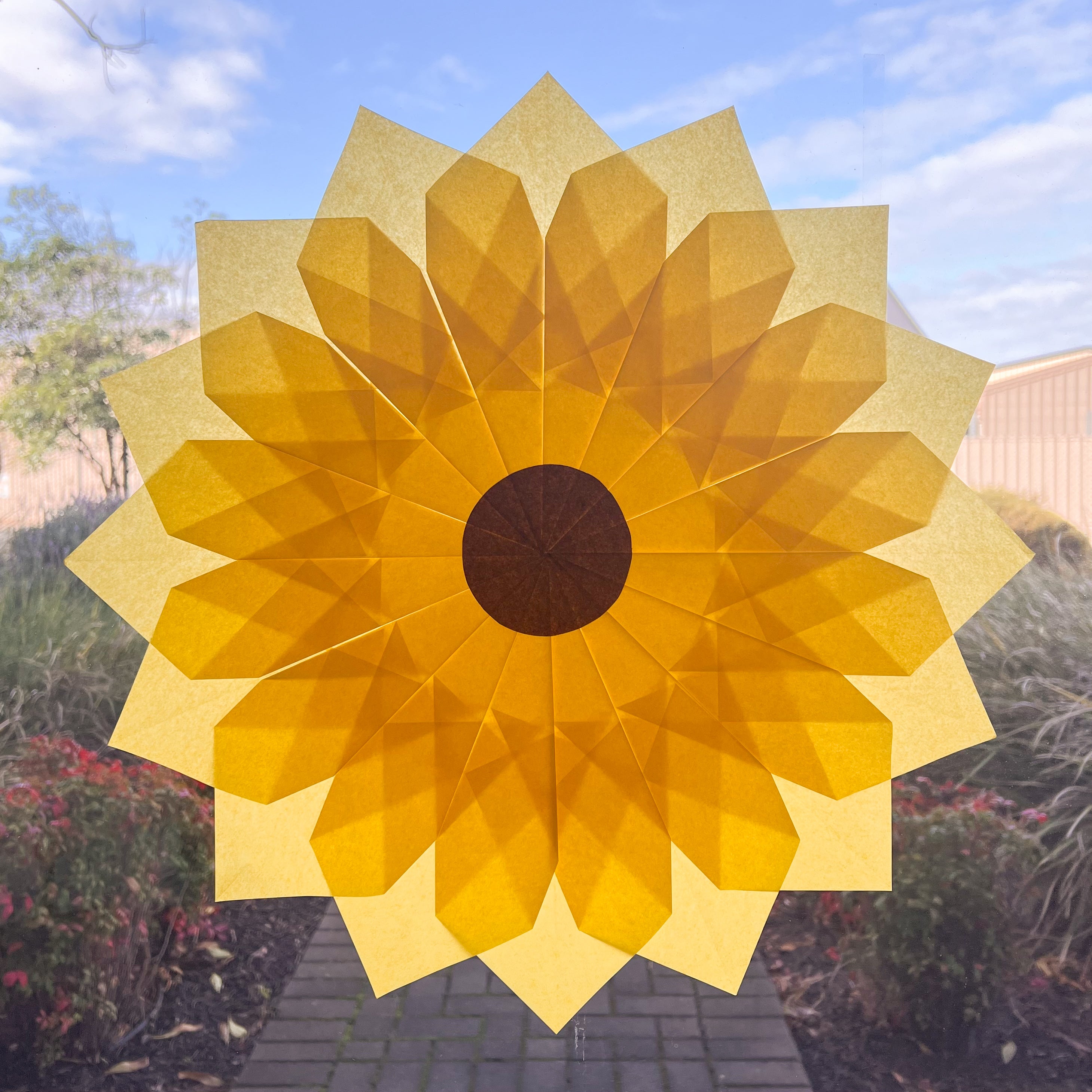 Kite Paper & Translucent Silk Tissue Paper Folded Yellow Sunflower Window Decor Suncatcher by Oskar's Wooden Ark in Australia Kite-Paper-Sunflower.JPG__PID:15858f4d-b612-4631-820f-bc6da1737a8d