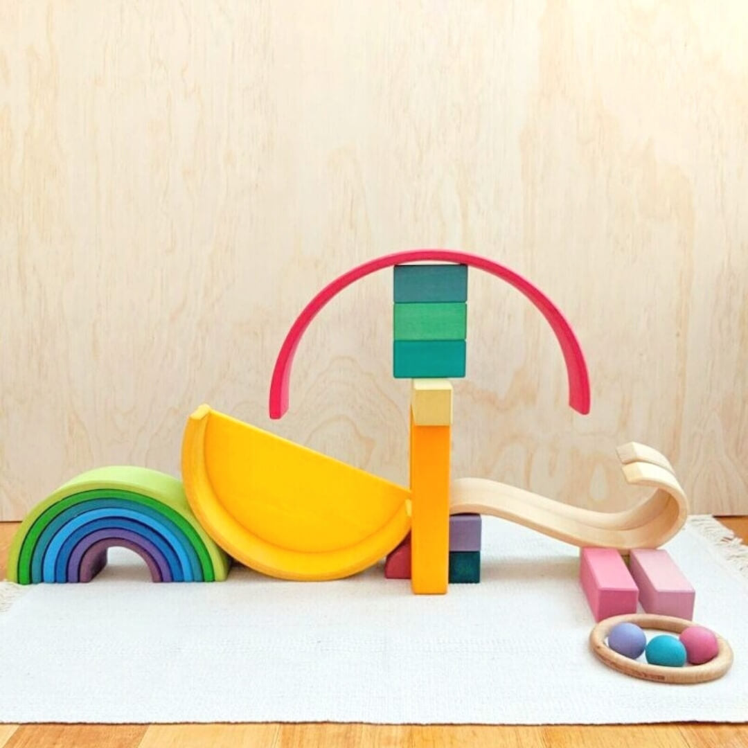 A ball run created with Grimm's Wooden Toys