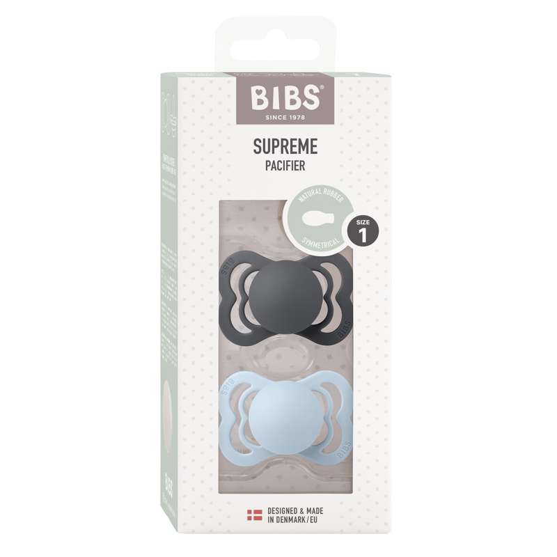 BIBS Supreme Sut - 2-Pak - Str. 1 - Naturgummi - Iron/Baby Blue thumbnail