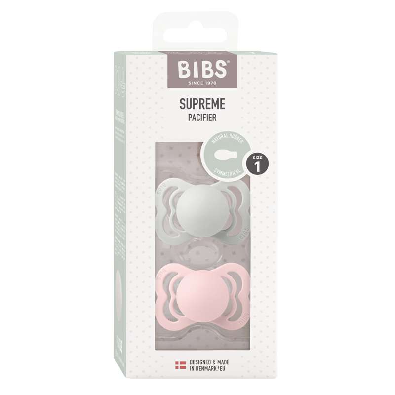 BIBS Supreme Sut - 2-Pak - Str. 1 - Naturgummi - Haze/Blossom