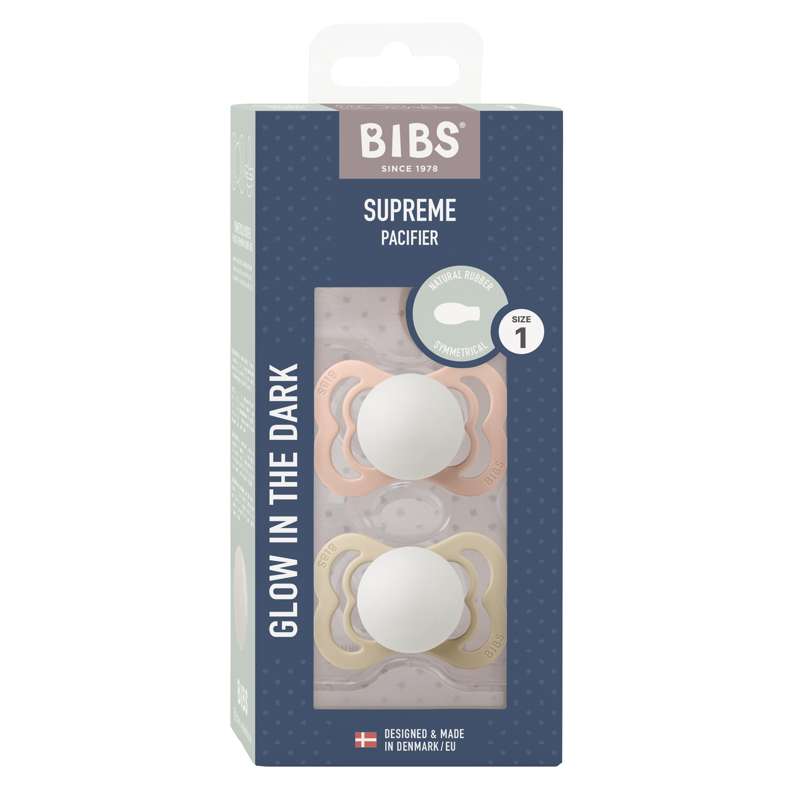 Billede af BIBS Supreme Sut - 2-Pak - Str. 1 - Naturgummi - GLOW - Blush/Vanilla