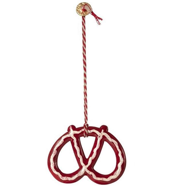 Maileg Juleornament i Metal - Kringle - Rød - Stribet (5 cm.)